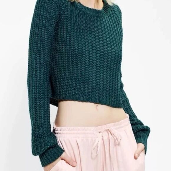 Urban Outfitters Cropped Sweater Hunter Green Size S - Picture 1 of 6